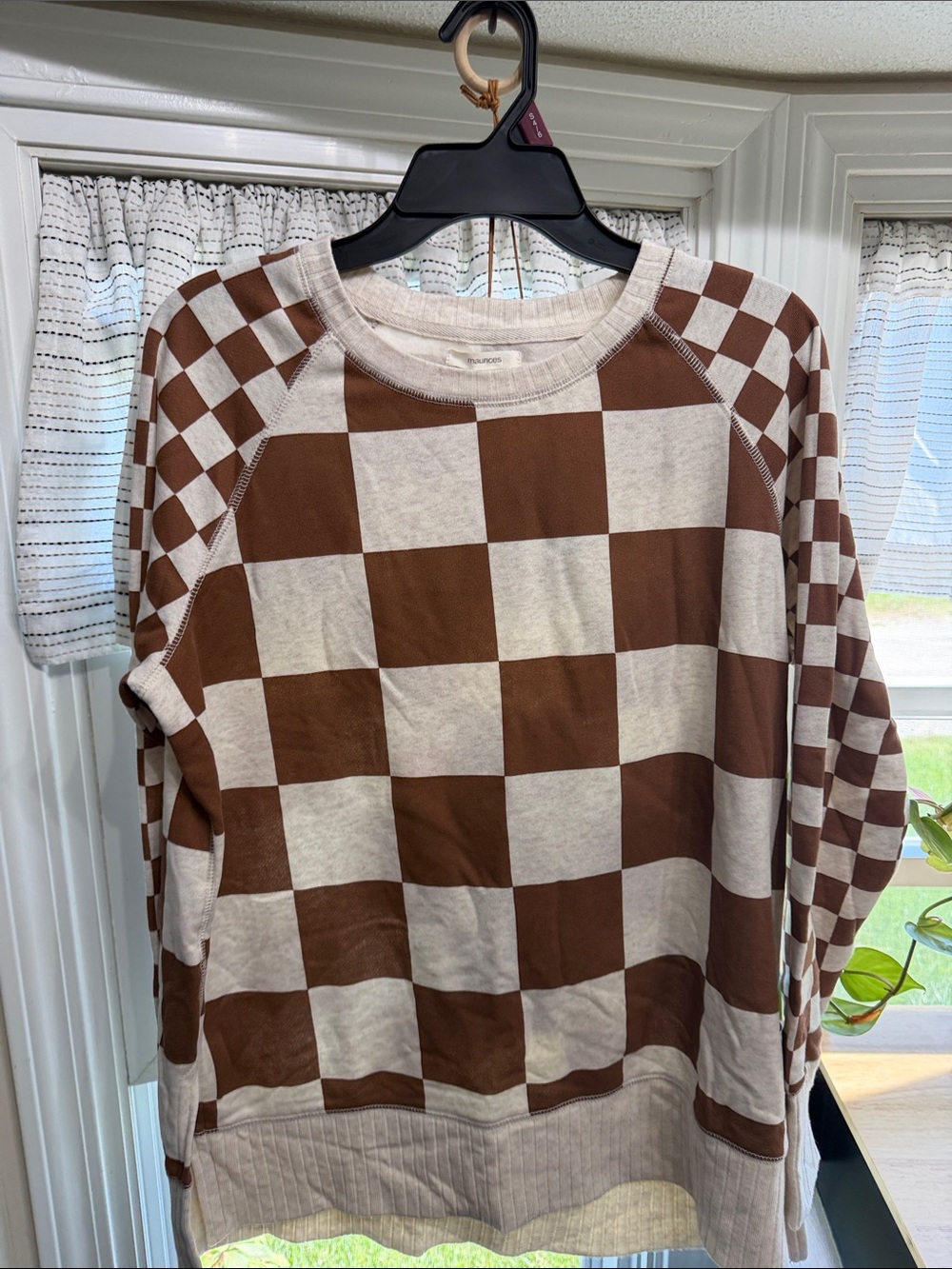 Maurices Brown & Cream Checkerboard Pullover Sweatshirt